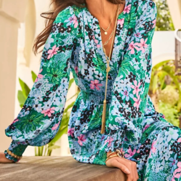 Lilly Pulitzer Sz 4 Loubella Smocked Midi Dress Multi Soiree All Day - Picture 2 of 16